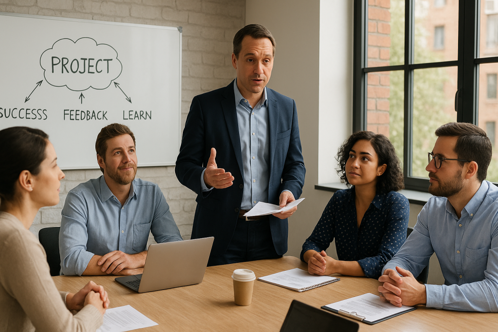 Post-project debriefing with the team