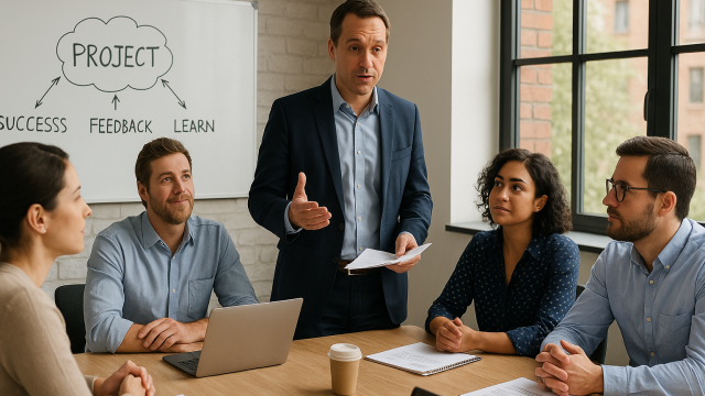 Post-project debriefing with the team