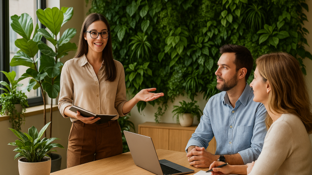 Principles of biophilic design (light, plants, colors)