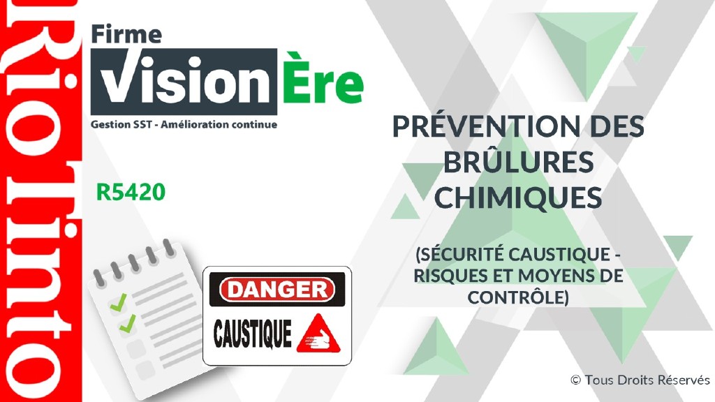 Prévention des brûlures chimiques (Sécurité caustique) – Rio Tinto (Code : R5420)